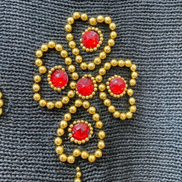 Vintage Glam Black Gold Metallic Beads & Jewels Embellished Beaded Sweater M - Picture 5 of 7